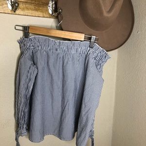 Blue white stripe off shoulder blouse
